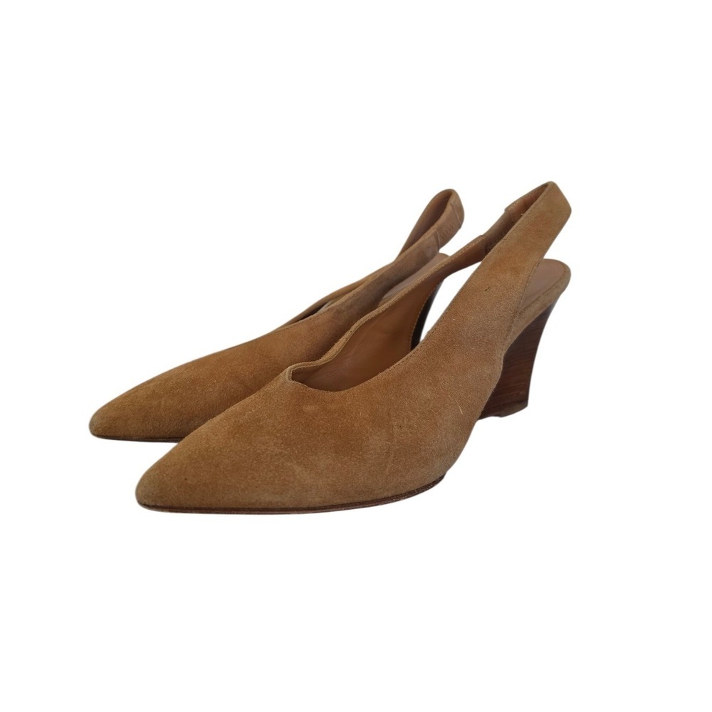 M.Gemi Soft Brown Suede‎ Elegant Chic Slingback Heels Shoes sz EU 37 US 6.5